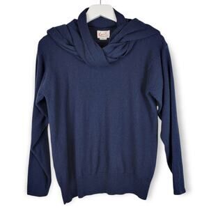 4/$25 -Vintage Knit Concepts Lambswool Blend Navy Blue Crew Sweater w/ Scarf - S